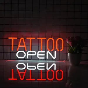 Open Neon Tattoo Sign Wall Decor, Adjustable USB Powered LED Sign for Salon Art Decoration, Bright Neon Sign for Bar Hotel Game Room