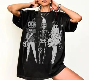 Halloween Spooky Girl Squad Tshirt, Skeleton Ghost Pumpkin Tee, Witchy Fall Shirt, Retro Trendy Halloween Graphic Tee,Unisex Crewneck T-shirt for Men And Women