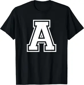 Men's Soft Natural Cotton Shortsleeve T-Shirt - Round Neck, Varsity Letter A Initial Monogram Graphic, Breathable Fabric, Casual Streetwear & Sports Menswear Tee