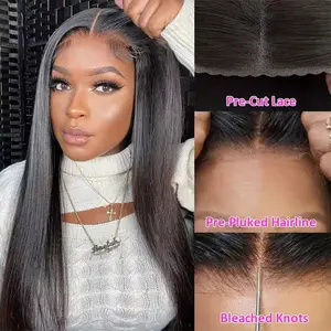 6x4 Ready To Wear Glueless Wig Bone Straight Human Hair Wigs For Women Pre Cut Pre Plucked HD Lace Frontal Wigs 210 Density