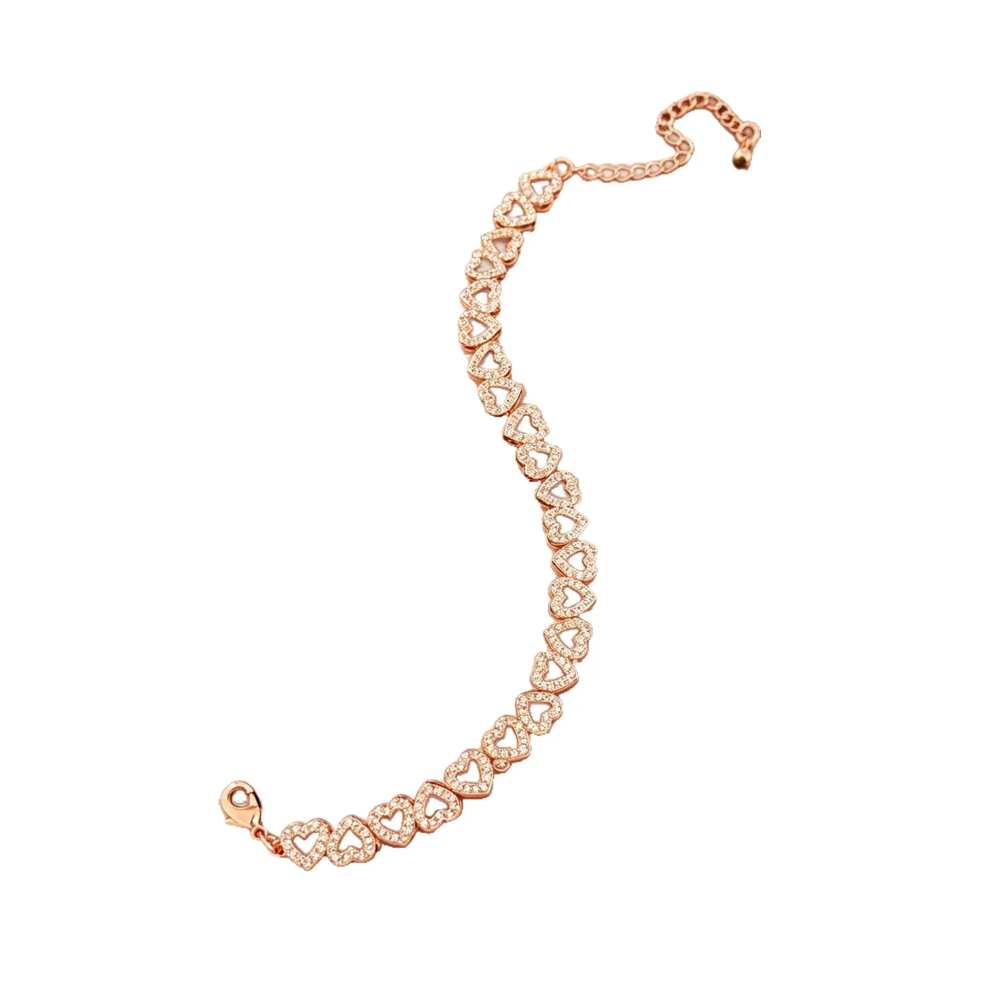 Women's Rose Gold Heart Sparkling Zircon Adjustable Cuff Bangle - Dainty Crystal Heart Bracelet for Daily & Party Wear, Heart Bracelets, Dainty Crystal Bracelet