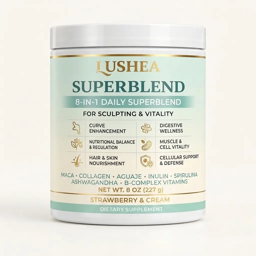 Lushea Curve Support Plant-Based Superblend Powder - Strawberry & Cream Flavor, Maca Root, Fenugreek, Collagen, Pea Protein, Dietary Fiber, Seed, Vegetarian | 8 oz