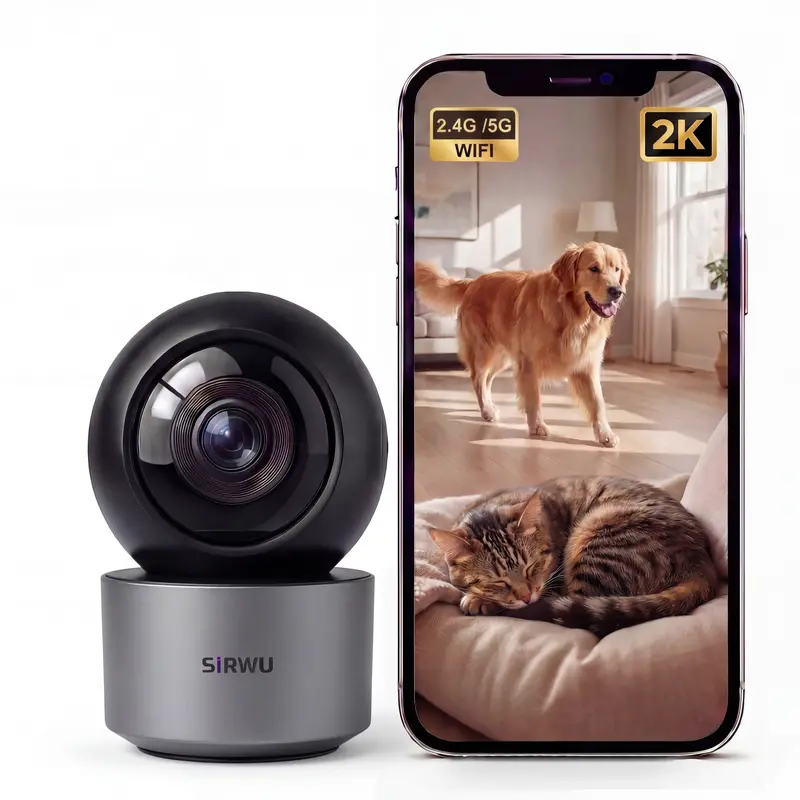 AI Pet Security Camera - AC-Powered Smart Dual-Band 2.4G/5GHz WiFi (5GHz 50% Smoother), 3MP 2K HD, 30ft IR Auto Switch, Motion/Person Detection Auto-Focus, Voice Control, Alexa/Google Home Compatible, Micro SD Slot, Indoor for Pet Lovers