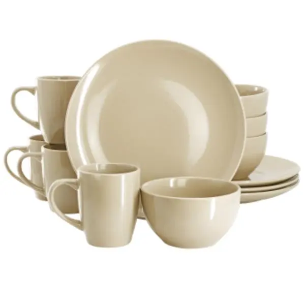 Gibson Home 12-Piece Everyday Plus Ceramic Dinnerware Set - Cream, Classic, Casual, Dishwasher Safe for Family Meals