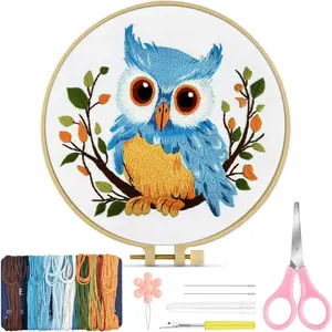 SQ-HDJ023 Embroidery Kit for Beginners Adult, Owl Embroidery Kit for Beginners Include Embroidery Cloth Hoops Threads for Craft Lover Hand Stitch with Embroidery Skill Techniques