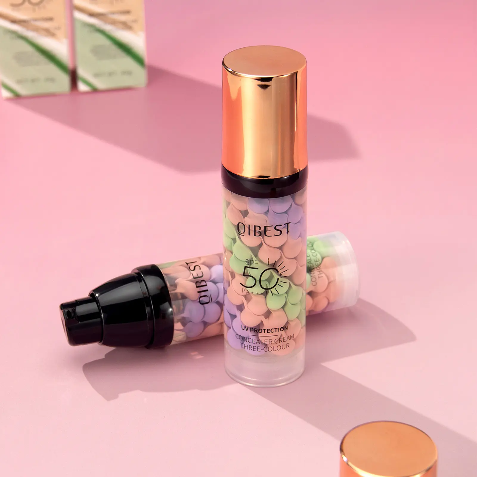 3-in-1 Color Correcting Facial Serum, Moisturizing Primer, , SPF 50 PA+++, Brightening Primer for Even Skin Tone, Oil Control & Refreshing, Purple, Pink & Green Tones