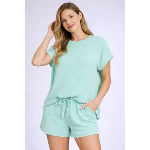 Rib Short Set (cap sleeve)-Zenana