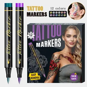 12 Color Soft Tip Body Paint Pens, Game Day Temporary Skin Tattoo Pen for Holiday Parties DIY Graffiti, Daily Use Makeup Tools
