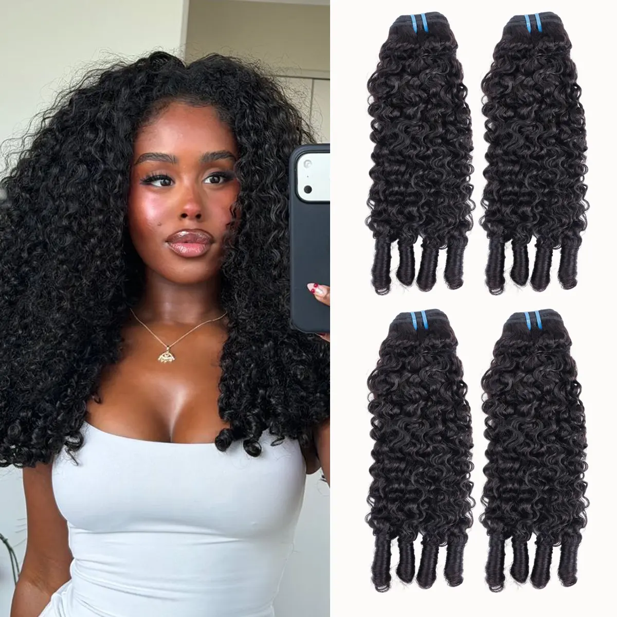 Perismoda Hair 12A Unprocessed Virgin Burmese Curly Bundles Natural Black Spiral Curly Ends Human Hair Extensions 3-4 Bundles Full Head Hair Wefts
