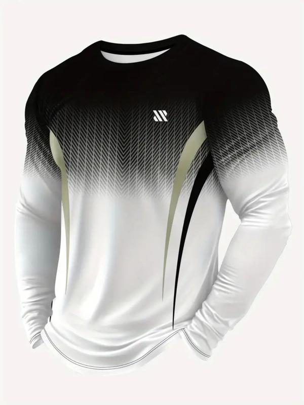 Men's Long Sleeve Gym Training Shirt, Gradient Color, Breathable Fabric, Casual Fitted Design