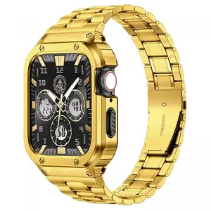 Rugged Stainless Steel Case & Metal Band Compatible with Apple Watch (49/45/44mm), Adjustable Stainless Steel Watch Band, Heavy Duty Protective Cover for Men's Outdoor & Work