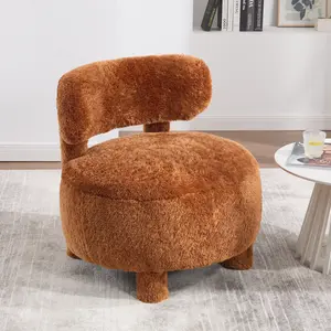 ARCH 063-Fur Fabric armless accent chair with curved backrest and solid wooden legs upholstered chair slipper side chair  for primary living space bedroom vanity room or reading room ,Khaki