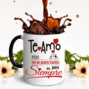 Valentine's Day & Christmas Gift - 11oz Spanish Love Phrase Ceramic Coffee Mug "Te Amo Para Siempre" (I Love You Forever) - White with Black Handles & Red Hearts, Wide Mouth, Durable for Home, Travel - Includes Gift Box,Chef, Couples, Christmas Coffee Mug
