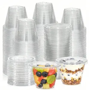 Transparent Lid Cup, Jelly Cup, Plastic Dessert Cups, Suitable for Desserts, Cupcakes, Parfaits, Pudding, Cold Drinks, Snacks, Fruits, Ice Cream, Storage