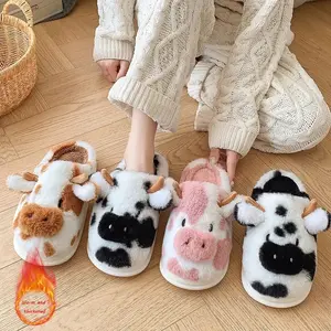 Unisex Cotton Cow Print Slip-On Slippers Soft  Indoor House Shoes for Men Women Home Slippers for Couples