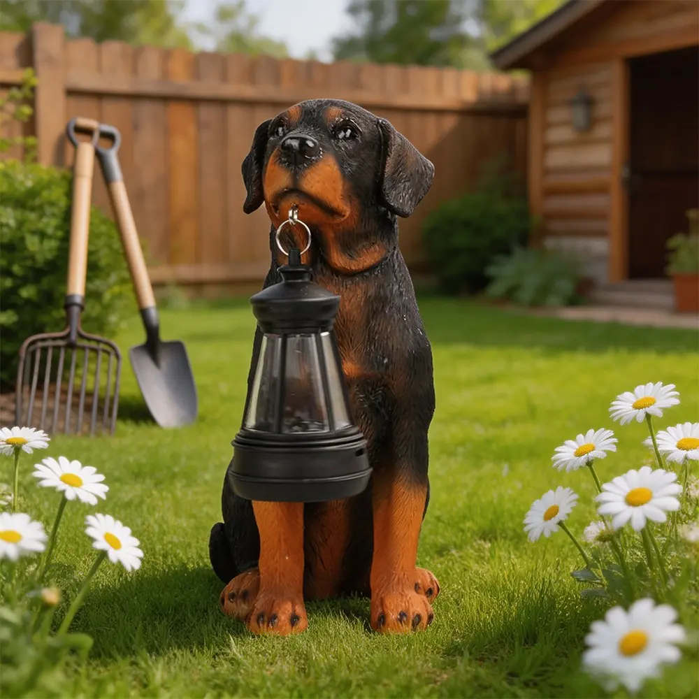 Realistic Rottweiler Bobbi Resin Lantern, Waterproof Vintage Hanging Lamp, LED Light Decor, Ideal for Dog Lovers, Garden, Patio, Outdoor Decor, Outdoor Waterproof Lanterns