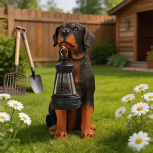 Realistic Rottweiler Bobbi Resin Lantern, Waterproof Vintage Hanging Lamp, LED Light Decor, Ideal for Dog Lovers, Garden, Patio, Outdoor Decor