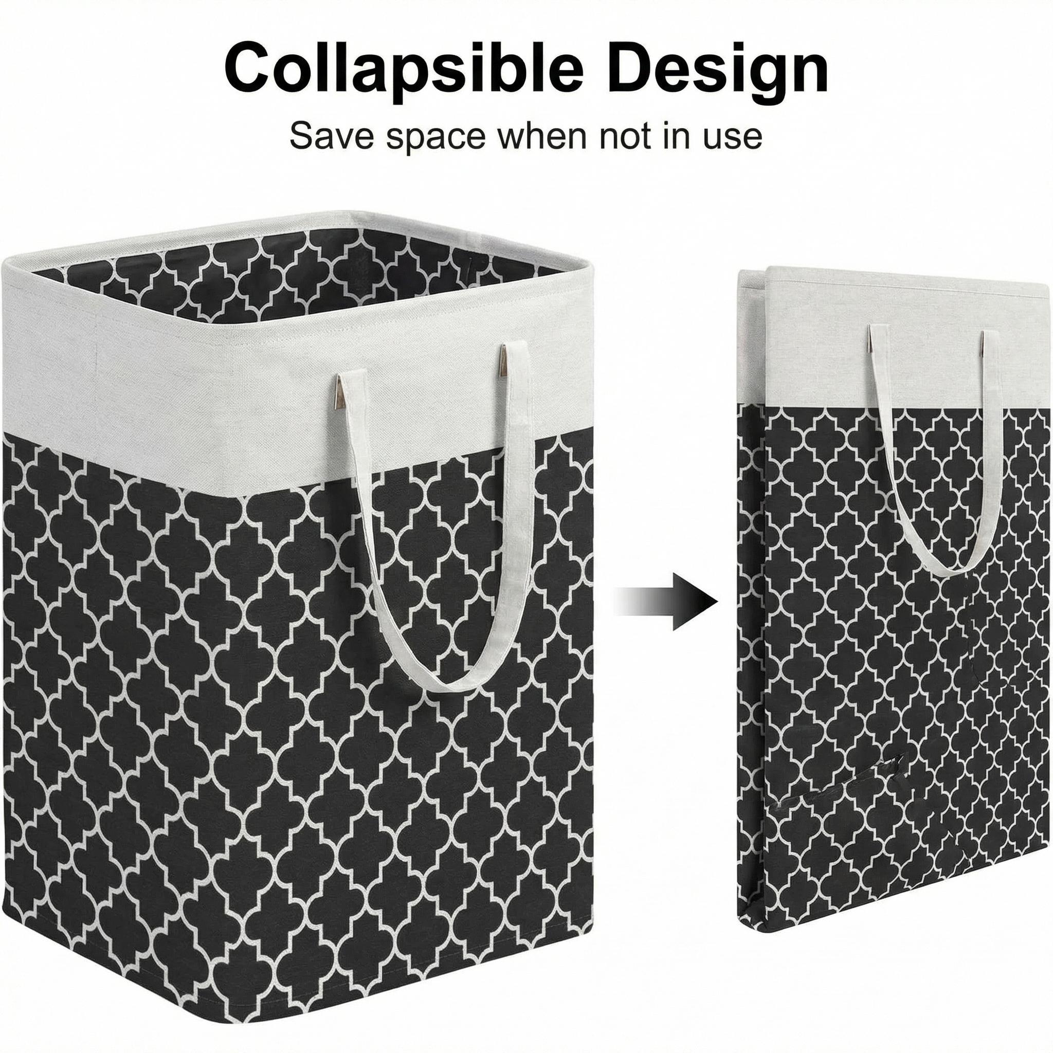 Laundry basket, laundry basket with long handle, foldable waterproof clothing basket, tall laundry bin, for bedroom, bathroom, dorm, 75L, black