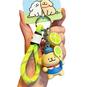 Line Art Puppy Sports Keychain Baseball Backpack Pendant Cute Keychain Healing Pendant Couple Pendant