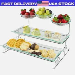 3 Tier Server Stand with Trays & Bowls - Tiered Beautiful Serving Platter - f...