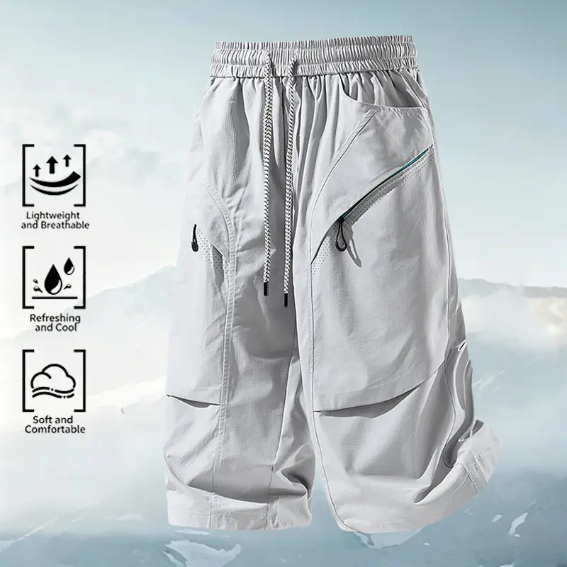 Men’s fashionable casual 7/8 pants with a drawstring waist and multiple pockets, made from comfortable, breathable, moisture-wicking fabric—perfect for summer outfits, everyday outings, travel, gym training, and outdoor activities.fathersdaygift