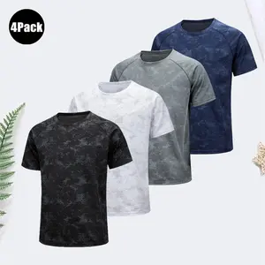 Men’s quick-dry short-sleeve T-shirt set, black/gray camouflage print breathable mesh athletic shirt, suitable for gym workouts and running
