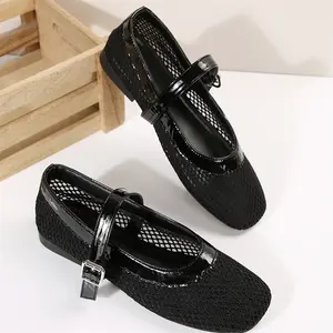 Women's Mesh Ballet Flats Buckle Strap Comfy Casual Office Ballerina Flat Shoes