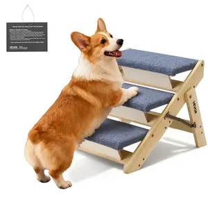 【Summervibes】VEVOR Wood Pet Stairs, 3-Step Dog Stairs for Beds, Sofa & Cars, 150lbs Load Capacity, Floded Flat Design, Stable & Sturdy Cat & Dog Step Ladder for Small Medium Large Older Pet Puppy Essentials