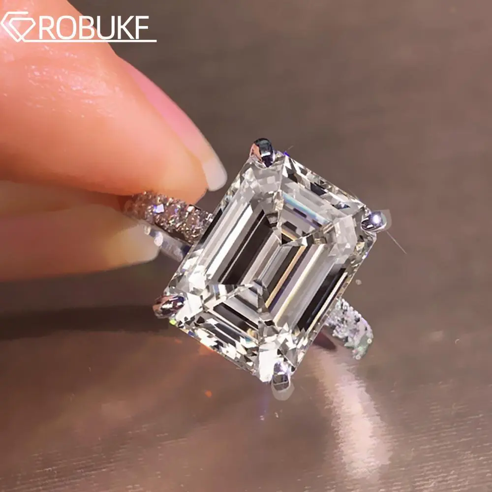 Emerald/Radiant Cut Real Full Moissanite Ring for Women 8*10mm D Color Diamond 925 Sterling Silver Wedding Band with Certificate