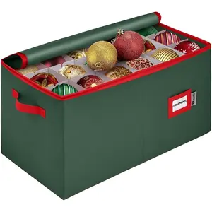 Christmas Ornament  Container with Dividers - Box Stores Up to 54 Ornaments, Zippered, Convenient, Adjustable, Large Organizer Bin to Protect Holiday Decor, Fits  Standard Size, Green