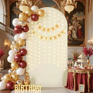 Beige 7.2FT Arch Backdrop Cover with Lights String Wedding Arch Covers Stretchy Backdrop Party  Shower Bridal Shower Photo Birthday Photography Background Arch Stand Cover Spandex