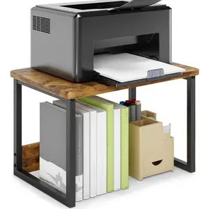 Printer Stand with Storage for Desk, Desktop Printer Stand Shelf Organzier for Home/Office Heavy Duty Printer Riser Under Desk Small Printer Table for Fax Machine Copier Scanner(Rustic Brown)