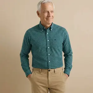 Brooks Brothers  X MagnaReady Stretch Long Sleeve Green and Blue Plaid Button-Down Collar with Magnetic Closures