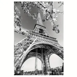 1 Piece Paris Eiffel Tower Black and White Wooden Frame Canvas Wall Art - Vintage Travel Poster Style, High-Quality Bathroom Decoration, Modern Home Office Living Room Piece, Travel Theme Decoration| Wooden Frame Canvas Art| Eternal wall art, 2D flat surf