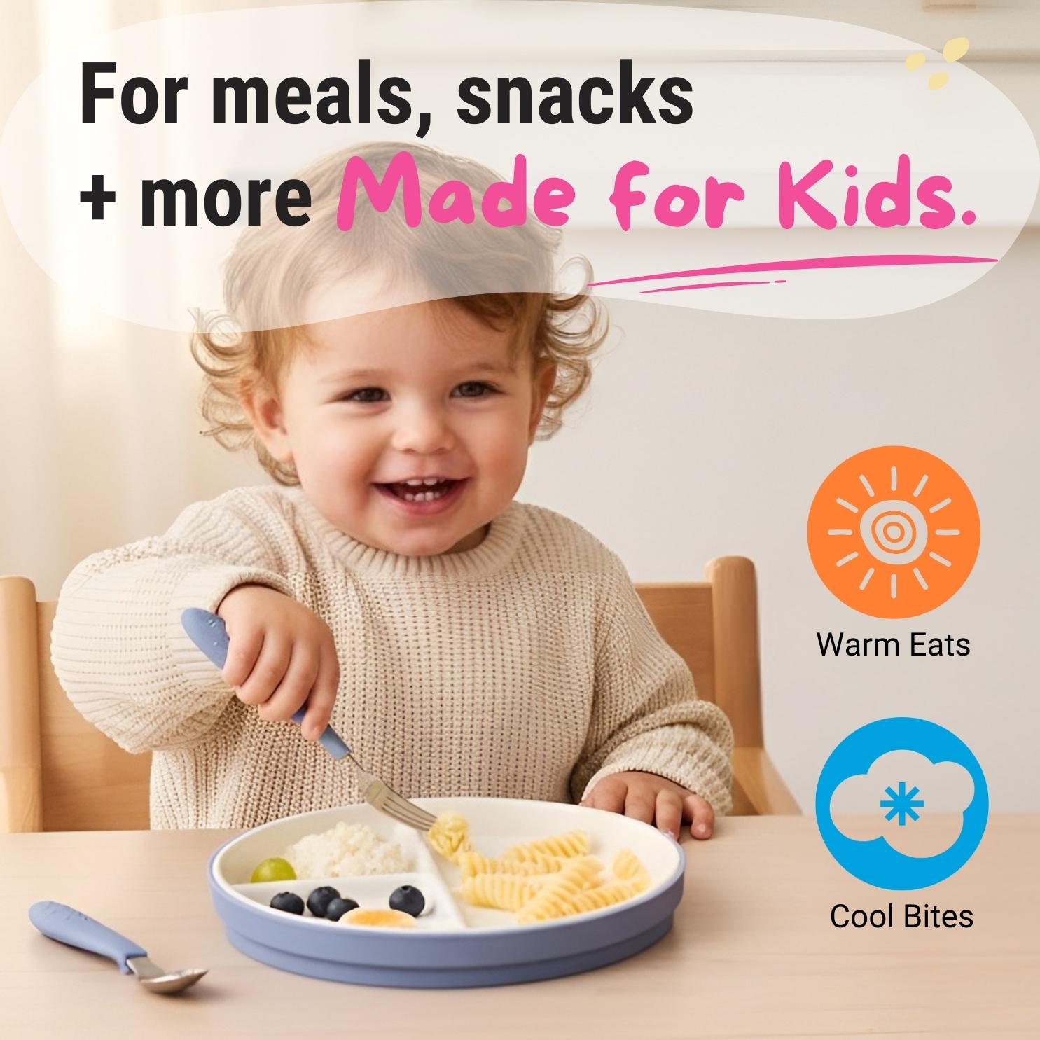 Elk and Friends Kids Porcelain White Divided Plates for Babies Toddlers Microwave Dishwasher Safe Non Slip Dinnerware Snack Dishes