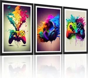 Game Room Decorative Wall Art - Neon Light Poster Print, 12 x 16 Inch, Graffiti Theme, 3 Piece Set, Unframed, Kids' Art for Boys' Room Unisex Ornaments Artistic Decoration