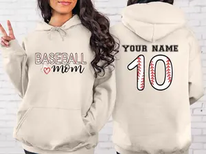 Custom Baseball Mom Sweatshirt and Hoodie, Personalized Baseball Mama Hoodie, Number and Name Shirt, Baseball Matching Crewneck