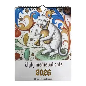 Medieval Cat Calendar 2026 - Strange Medieval Cat Wall Calendar, 12 Months Ugly Medieval Cat, January 2026 to December 2026