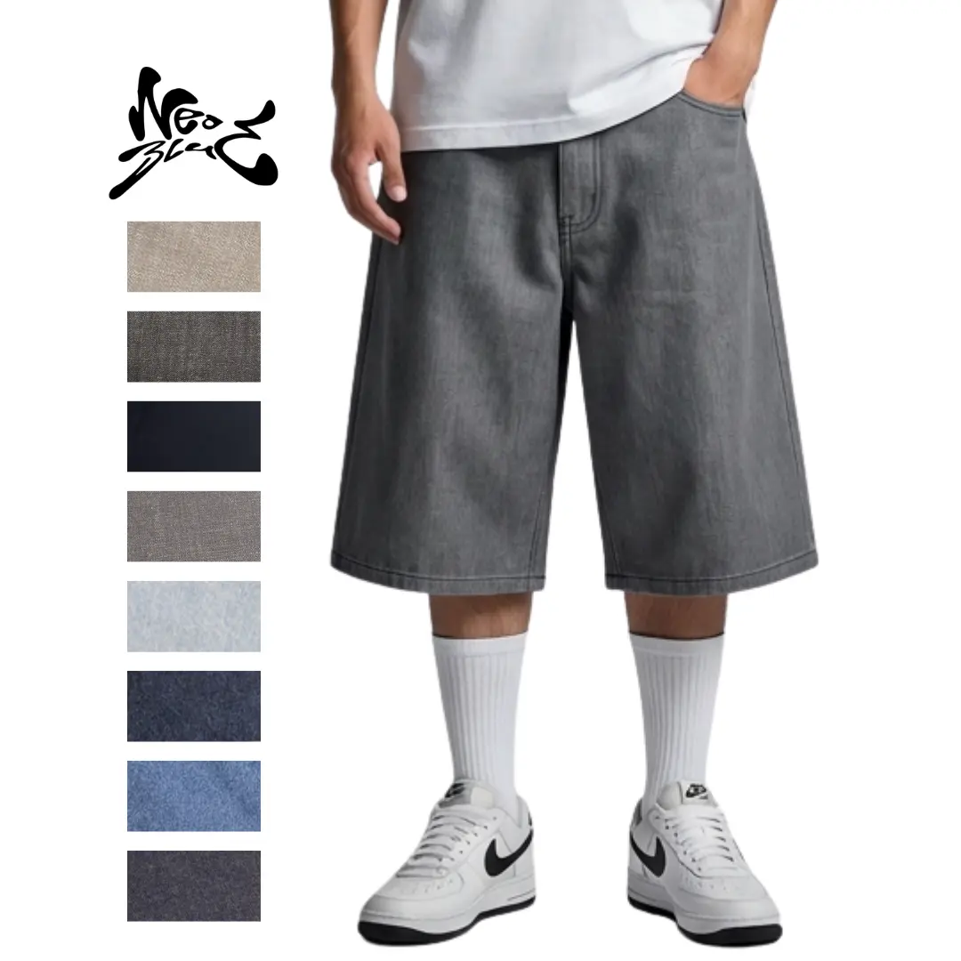 Men's Classic Plain Cotton Neo Blue Denim Jean Shorts - Unisex Streetwear Menswear Bottoms