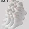 Women's 9-Pair Basic White Breathable Plain All-Seasons Assortment Set Mid-Calf Knit Crew Socks for Adults, Above-Ankle Comfy Stylish Slouch Leg Warmers for Daily Outdoor Wear