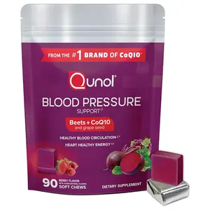 Qunol Beets Chews for Blood Pressure Support, 3 in 1 Beets + CoQ10 + Grape Seed Extract, Supports Healthy Blood Circulation & Heart Healthy Energy, 90 Chews