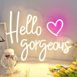 Hello Gorgeous Letter Neon Sign, USB Powered LED Neon Light, Decorative Neon Sign for Wall Party Decor, Bedroom, Bar, Wedding, Home, Birthday, Led Signs