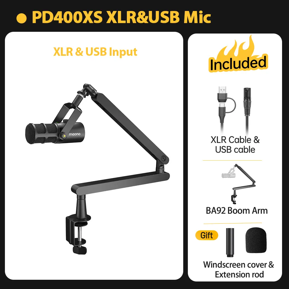 PD400X USB & XLR Mic 【With BA92 Boom Arm】