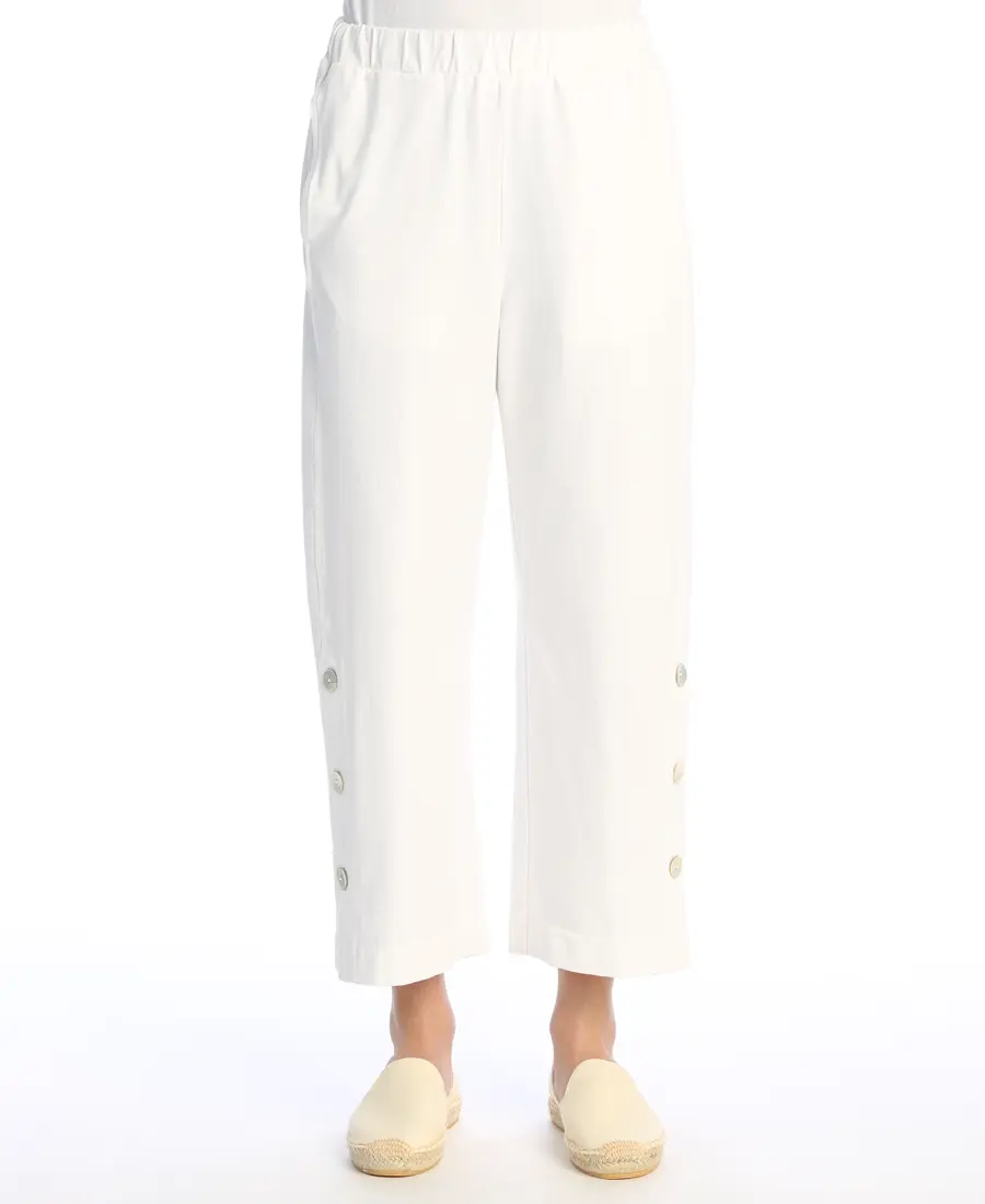 White Cotton Jersey Pants with Buttons