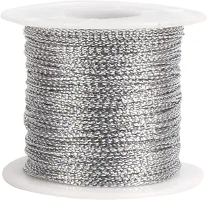 FOIMAS Silver Metallic Cord,Tinsel String Thread for Craft Jewelry Making Braids Gift Wrapping Hanging Ornament,109 Yards