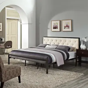 Modway Mia King Fabric Bed in Brown Beige