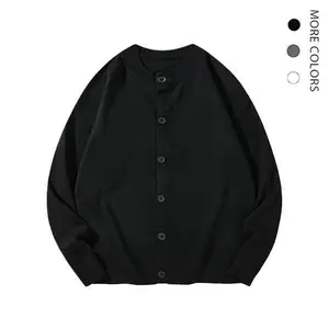 Men’s beige knit cardigan with crew neck, long sleeves, button closure, loose fit—soft and versatile for fall/winter. A casual, stylish wardrobe essential that pairs well with jeans or chinos.