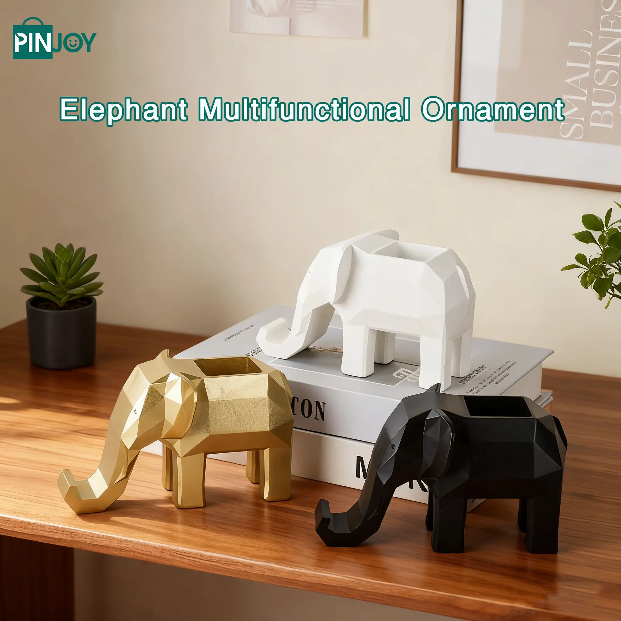 Elephant Pen Holder & Phone Stand - 3-in-1 Multifunctional Resin Organizer, Cute Desk Decor for Office & Home