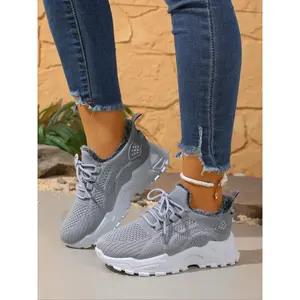 Women's Winter Warm Boots, Thick Sole Cotton Shoes, Large Size Comfortable Lightweight Lace-Up Short Boots, Casual Textile Upper