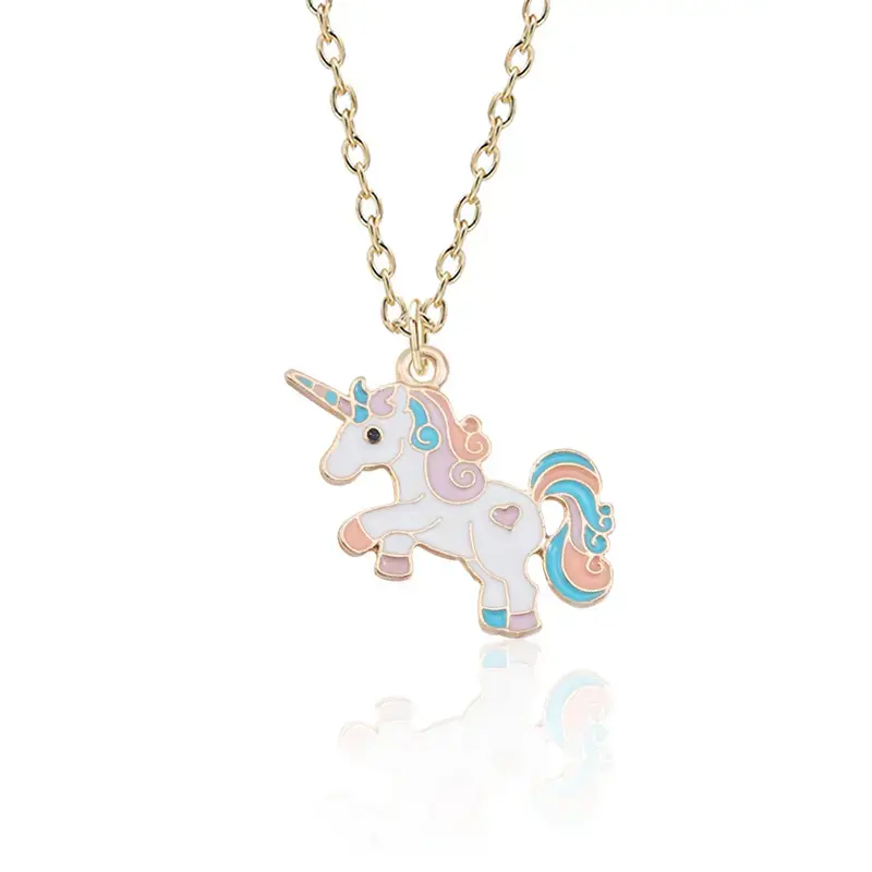 Full body unicorn with pink and blue hair necklace